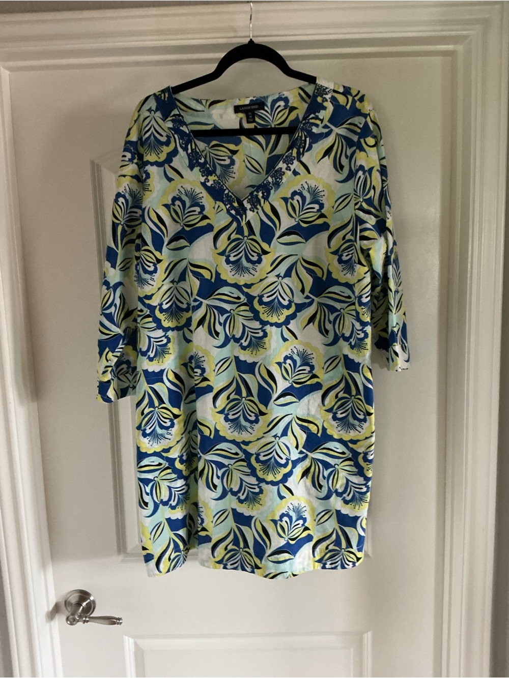 Land’s End Blue & Green Floral V-Neck Dress/beach-cover-up 18